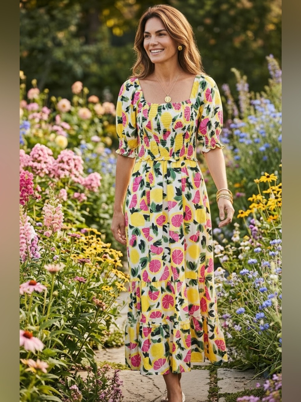 Steve Madden Yellow Floral Maxi Dress with Pink and Green Accents Size XS